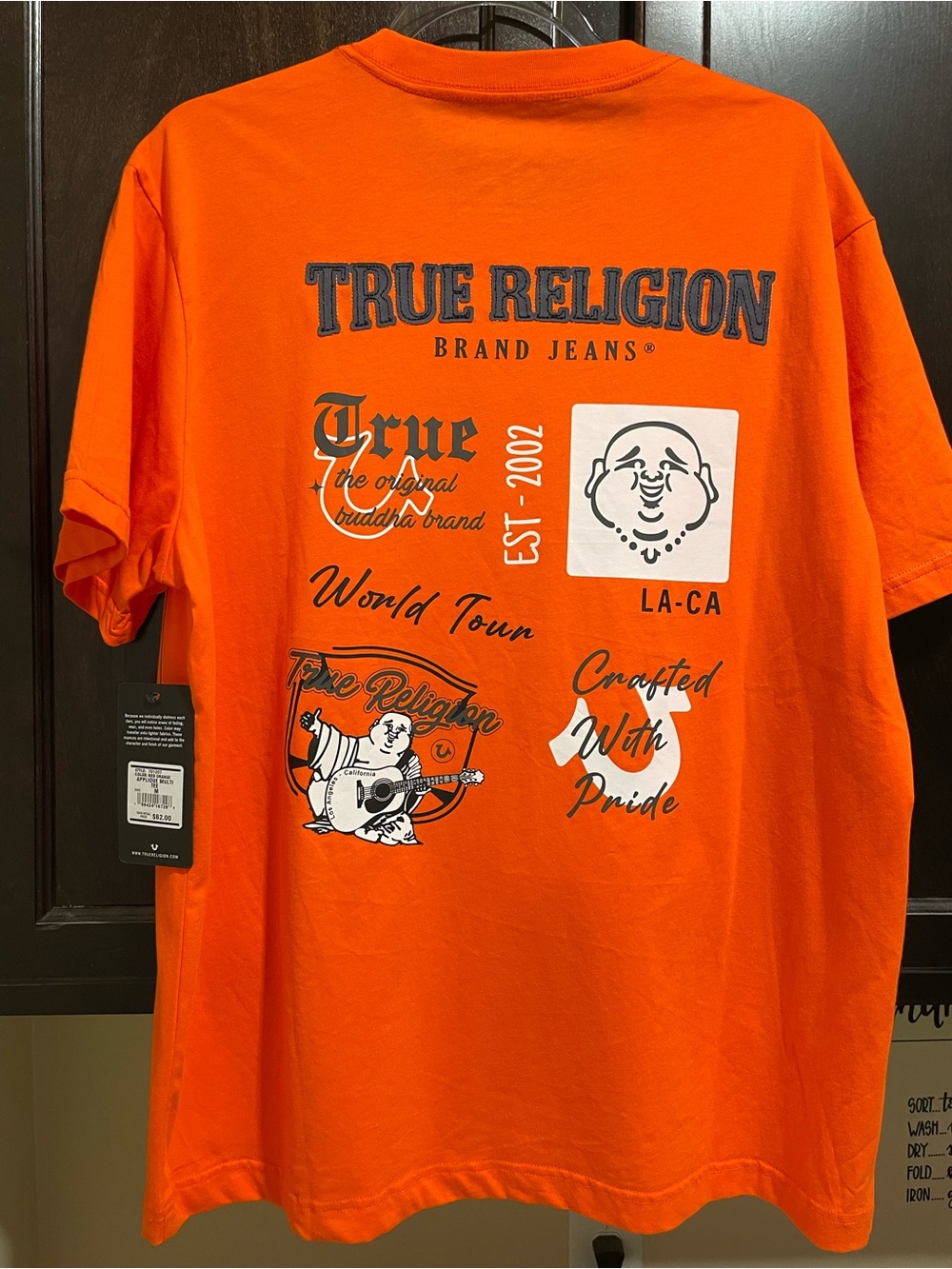 NWT True Religion Red Orange Appliqué Multi Tee Medium